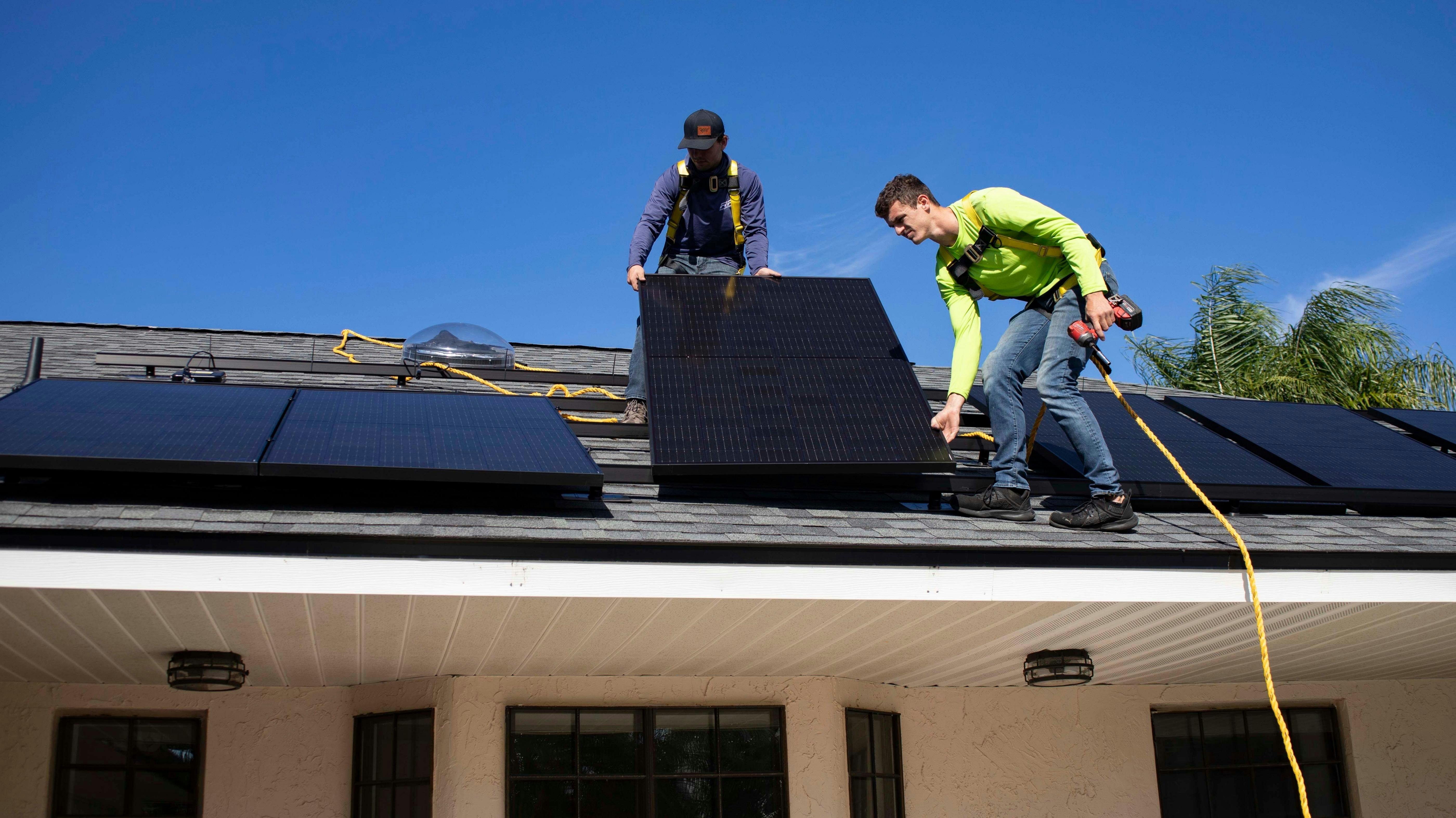 Solar panel installation on rooftop